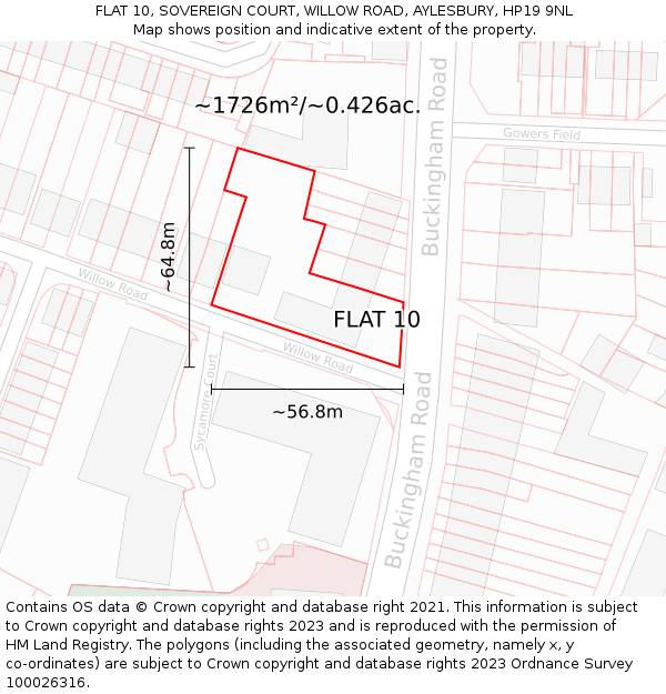 FLAT 10, SOVEREIGN COURT, WILLOW ROAD, AYLESBURY, HP19 9NL: Plot and title map