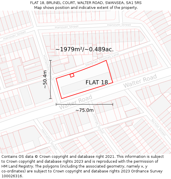 FLAT 18, BRUNEL COURT, WALTER ROAD, SWANSEA, SA1 5RS: Plot and title map