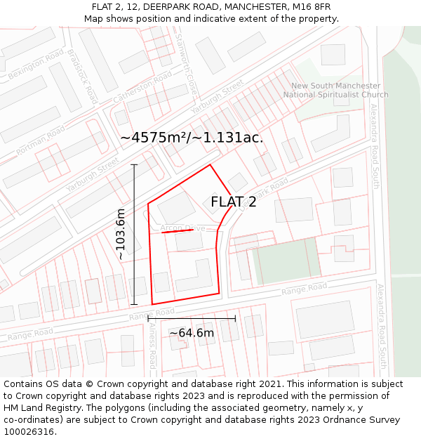 FLAT 2, 12, DEERPARK ROAD, MANCHESTER, M16 8FR: Plot and title map