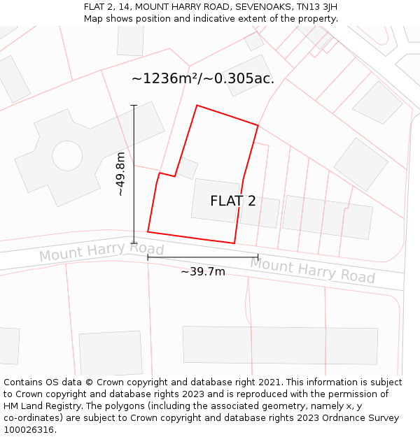 FLAT 2, 14, MOUNT HARRY ROAD, SEVENOAKS, TN13 3JH: Plot and title map