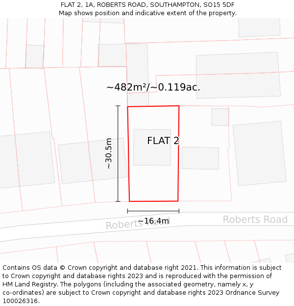 FLAT 2, 1A, ROBERTS ROAD, SOUTHAMPTON, SO15 5DF: Plot and title map