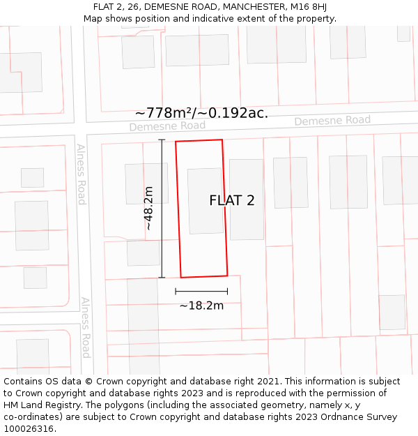 FLAT 2, 26, DEMESNE ROAD, MANCHESTER, M16 8HJ: Plot and title map