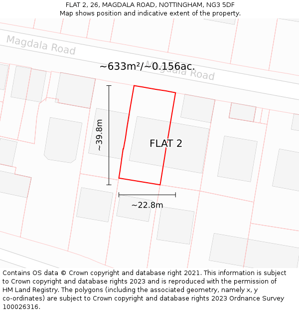 FLAT 2, 26, MAGDALA ROAD, NOTTINGHAM, NG3 5DF: Plot and title map
