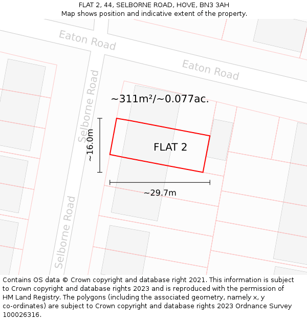 FLAT 2, 44, SELBORNE ROAD, HOVE, BN3 3AH: Plot and title map