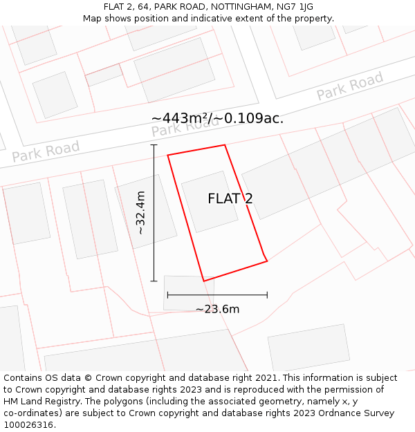 FLAT 2, 64, PARK ROAD, NOTTINGHAM, NG7 1JG: Plot and title map