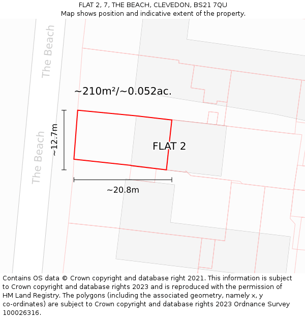 FLAT 2, 7, THE BEACH, CLEVEDON, BS21 7QU: Plot and title map
