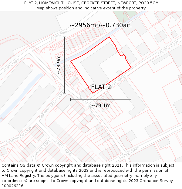 FLAT 2, HOMEWIGHT HOUSE, CROCKER STREET, NEWPORT, PO30 5GA: Plot and title map