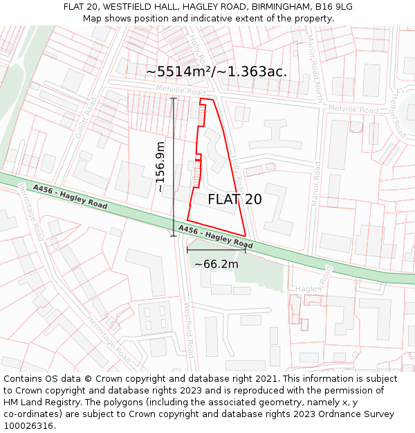 FLAT 20, WESTFIELD HALL, HAGLEY ROAD, BIRMINGHAM, B16 9LG: Plot and title map