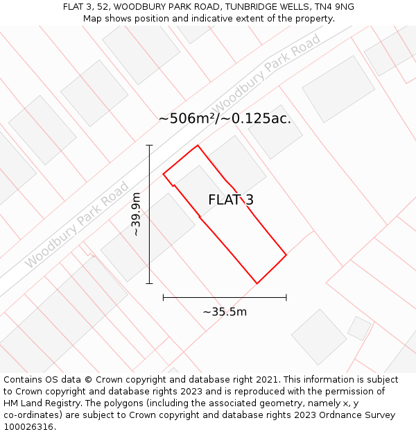 FLAT 3, 52, WOODBURY PARK ROAD, TUNBRIDGE WELLS, TN4 9NG: Plot and title map