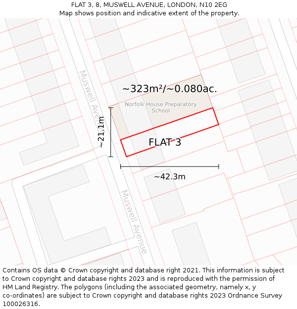 FLAT 3, 8, MUSWELL AVENUE, LONDON, N10 2EG: Plot and title map