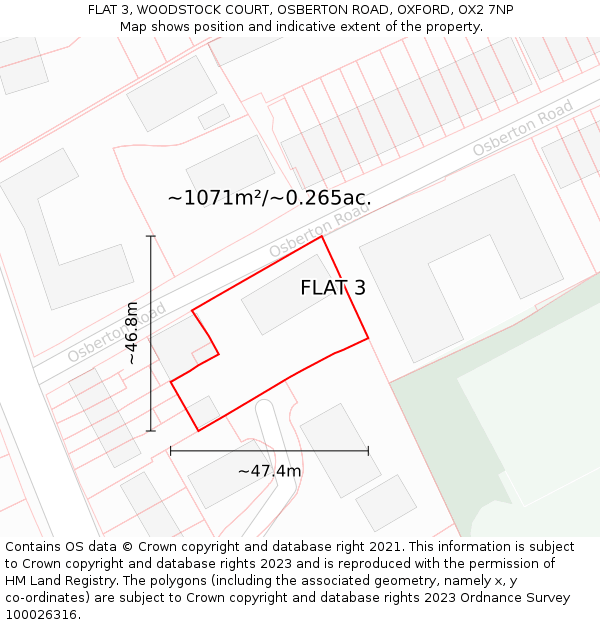 FLAT 3, WOODSTOCK COURT, OSBERTON ROAD, OXFORD, OX2 7NP: Plot and title map