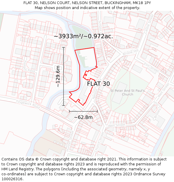 FLAT 30, NELSON COURT, NELSON STREET, BUCKINGHAM, MK18 1PY: Plot and title map