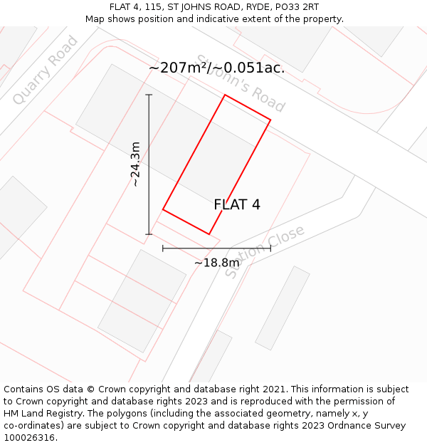 FLAT 4, 115, ST JOHNS ROAD, RYDE, PO33 2RT: Plot and title map