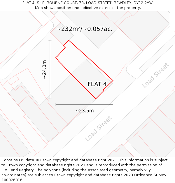 FLAT 4, SHELBOURNE COURT, 73, LOAD STREET, BEWDLEY, DY12 2AW: Plot and title map