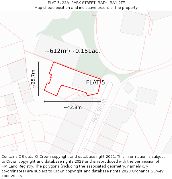 FLAT 5, 23A, PARK STREET, BATH, BA1 2TE: Plot and title map