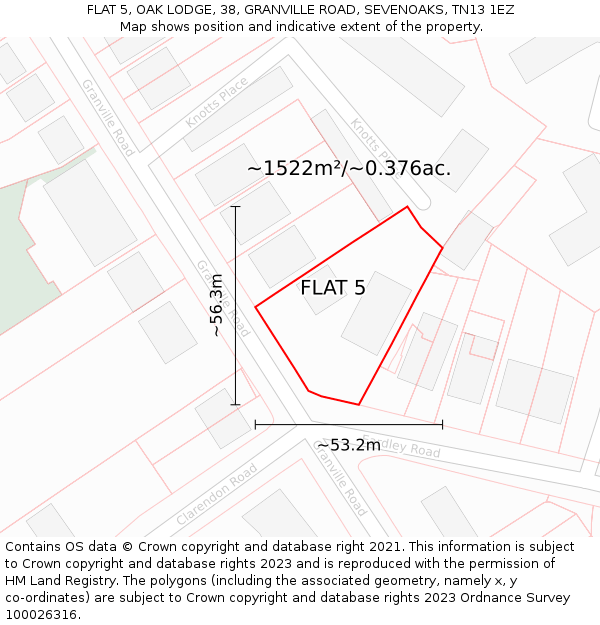 FLAT 5, OAK LODGE, 38, GRANVILLE ROAD, SEVENOAKS, TN13 1EZ: Plot and title map