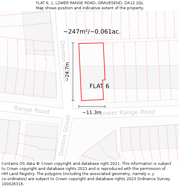 FLAT 6, 1, LOWER RANGE ROAD, GRAVESEND, DA12 2QL: Plot and title map