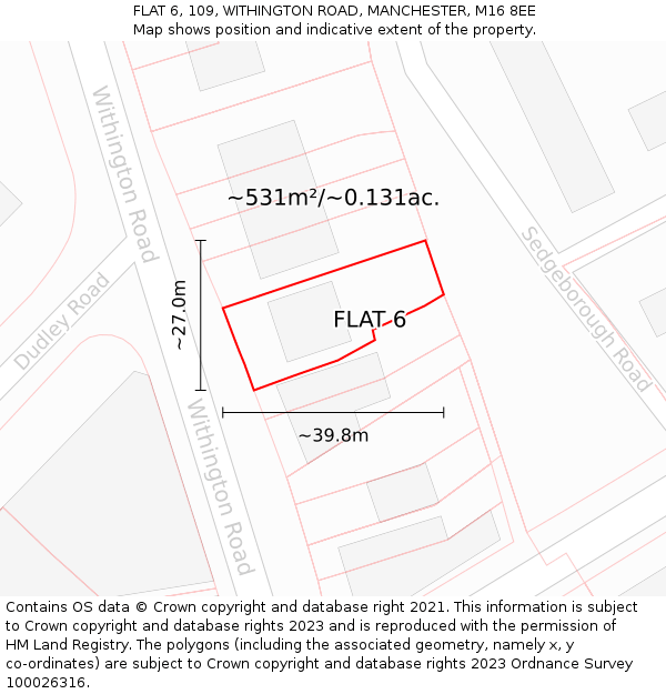 FLAT 6, 109, WITHINGTON ROAD, MANCHESTER, M16 8EE: Plot and title map