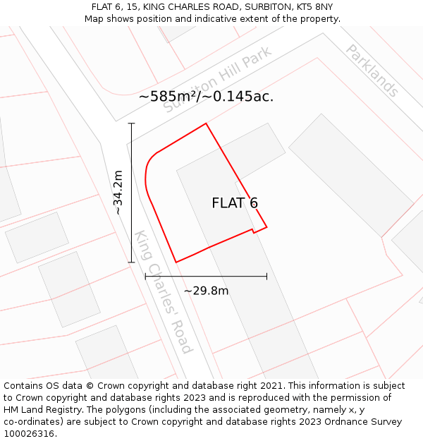 FLAT 6, 15, KING CHARLES ROAD, SURBITON, KT5 8NY: Plot and title map