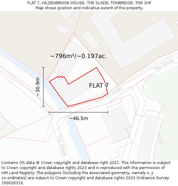 FLAT 7, HILDENBROOK HOUSE, THE SLADE, TONBRIDGE, TN9 1HF: Plot and title map