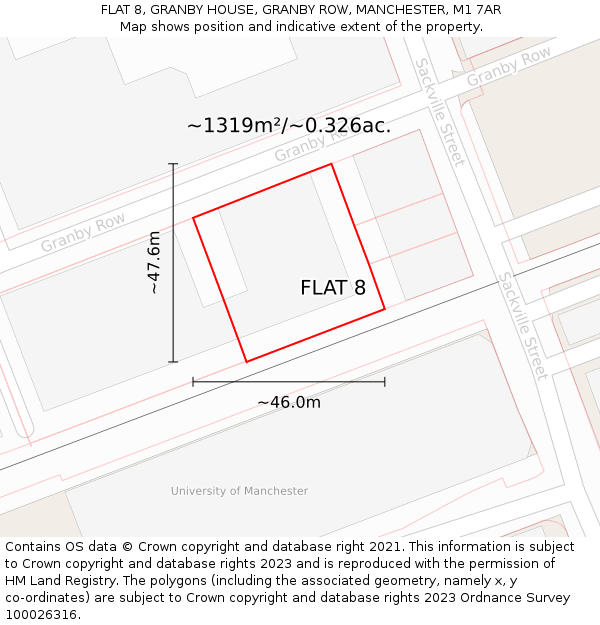 FLAT 8, GRANBY HOUSE, GRANBY ROW, MANCHESTER, M1 7AR: Plot and title map