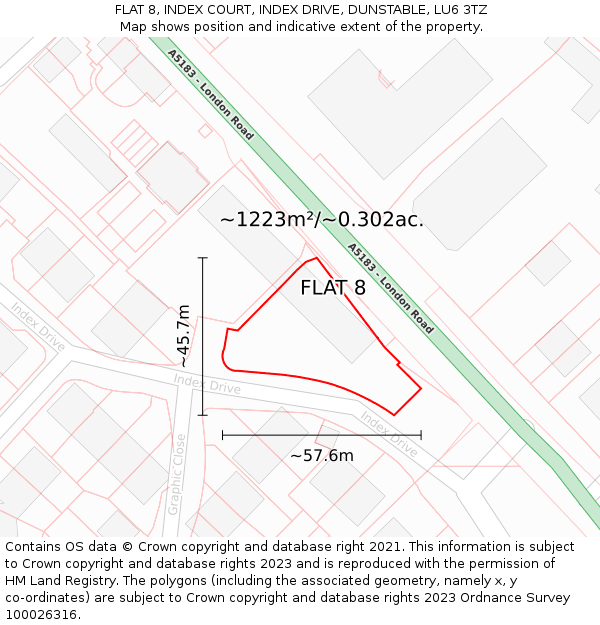 FLAT 8, INDEX COURT, INDEX DRIVE, DUNSTABLE, LU6 3TZ: Plot and title map