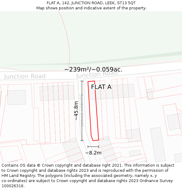 FLAT A, 142, JUNCTION ROAD, LEEK, ST13 5QT: Plot and title map