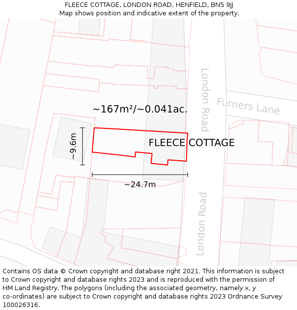 FLEECE COTTAGE, LONDON ROAD, HENFIELD, BN5 9JJ: Plot and title map