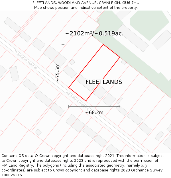 FLEETLANDS, WOODLAND AVENUE, CRANLEIGH, GU6 7HU: Plot and title map