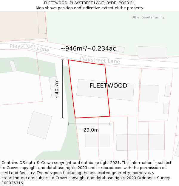 FLEETWOOD, PLAYSTREET LANE, RYDE, PO33 3LJ: Plot and title map