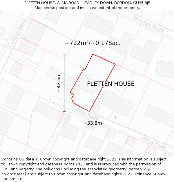 FLETTEN HOUSE, ALMA ROAD, HEADLEY DOWN, BORDON, GU35 8JR: Plot and title map