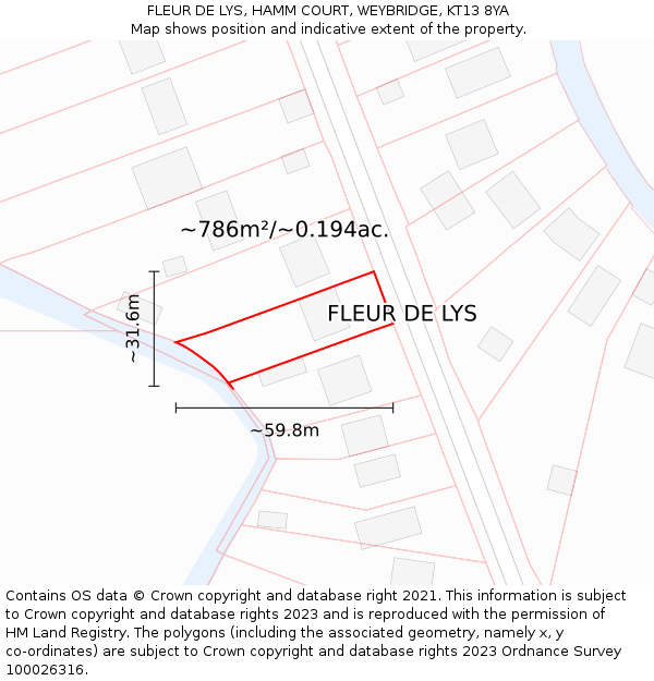 FLEUR DE LYS, HAMM COURT, WEYBRIDGE, KT13 8YA: Plot and title map