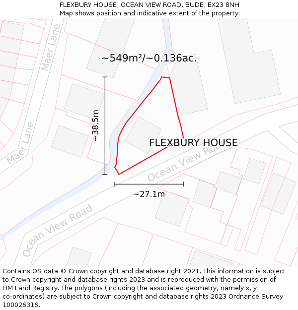 FLEXBURY HOUSE, OCEAN VIEW ROAD, BUDE, EX23 8NH: Plot and title map