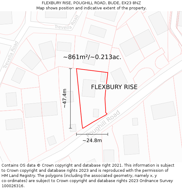 FLEXBURY RISE, POUGHILL ROAD, BUDE, EX23 8NZ: Plot and title map