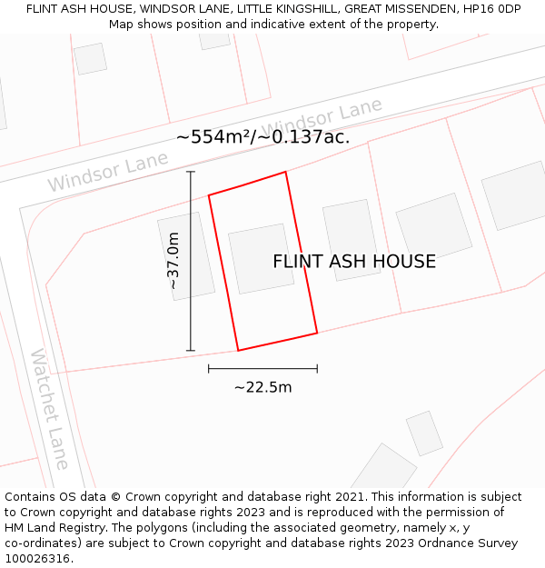 FLINT ASH HOUSE, WINDSOR LANE, LITTLE KINGSHILL, GREAT MISSENDEN, HP16 0DP: Plot and title map