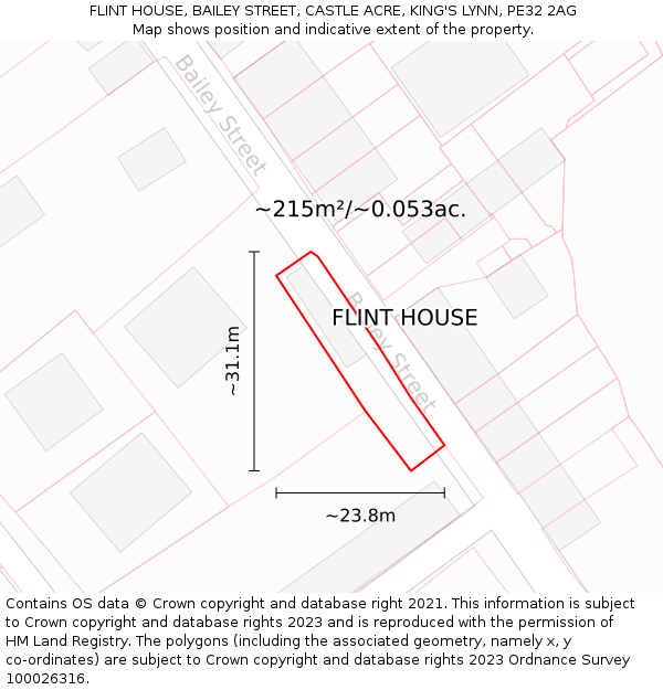 FLINT HOUSE, BAILEY STREET, CASTLE ACRE, KING'S LYNN, PE32 2AG: Plot and title map