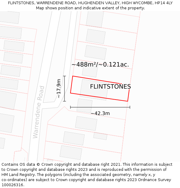 FLINTSTONES, WARRENDENE ROAD, HUGHENDEN VALLEY, HIGH WYCOMBE, HP14 4LY: Plot and title map