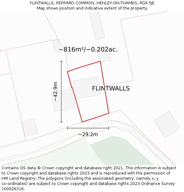 FLINTWALLS, PEPPARD COMMON, HENLEY-ON-THAMES, RG9 5JE: Plot and title map