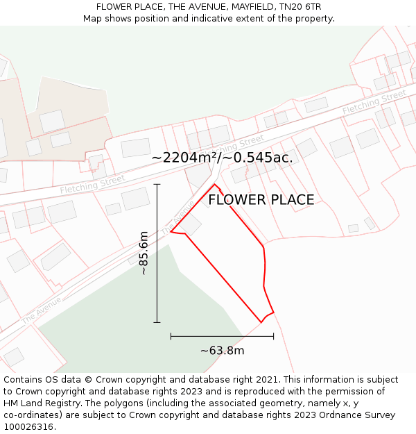 FLOWER PLACE, THE AVENUE, MAYFIELD, TN20 6TR: Plot and title map