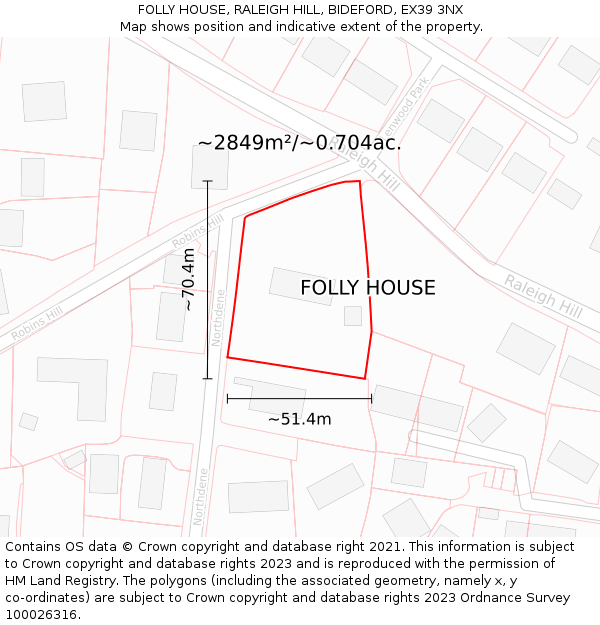 FOLLY HOUSE, RALEIGH HILL, BIDEFORD, EX39 3NX: Plot and title map