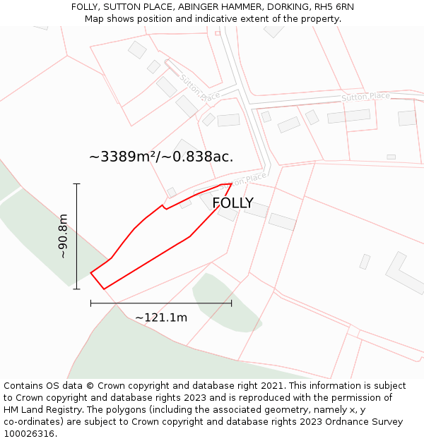 FOLLY, SUTTON PLACE, ABINGER HAMMER, DORKING, RH5 6RN: Plot and title map