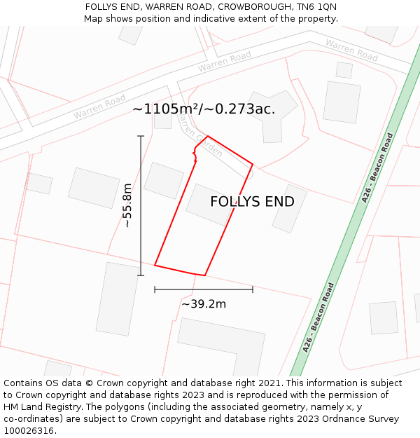 FOLLYS END, WARREN ROAD, CROWBOROUGH, TN6 1QN: Plot and title map