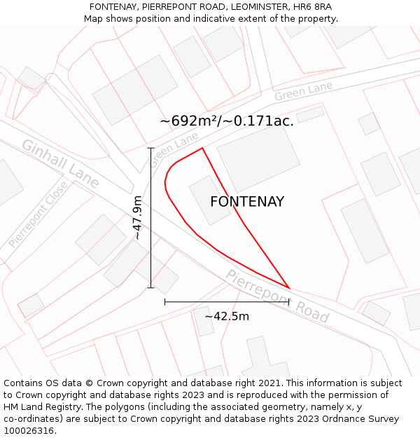 FONTENAY, PIERREPONT ROAD, LEOMINSTER, HR6 8RA: Plot and title map