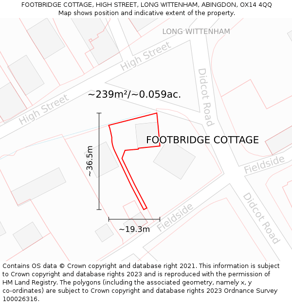 FOOTBRIDGE COTTAGE, HIGH STREET, LONG WITTENHAM, ABINGDON, OX14 4QQ: Plot and title map