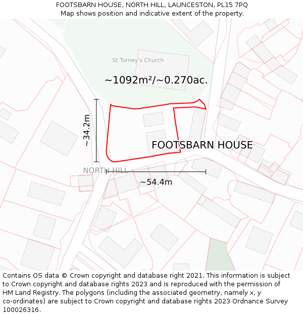 FOOTSBARN HOUSE, NORTH HILL, LAUNCESTON, PL15 7PQ: Plot and title map