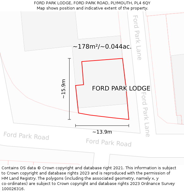 FORD PARK LODGE, FORD PARK ROAD, PLYMOUTH, PL4 6QY: Plot and title map