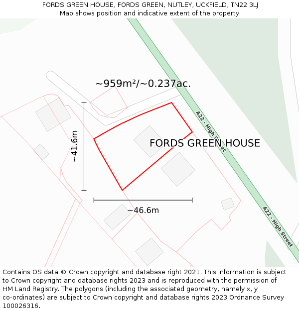 FORDS GREEN HOUSE, FORDS GREEN, NUTLEY, UCKFIELD, TN22 3LJ: Plot and title map