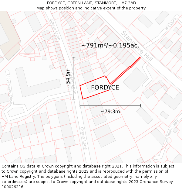 FORDYCE, GREEN LANE, STANMORE, HA7 3AB: Plot and title map