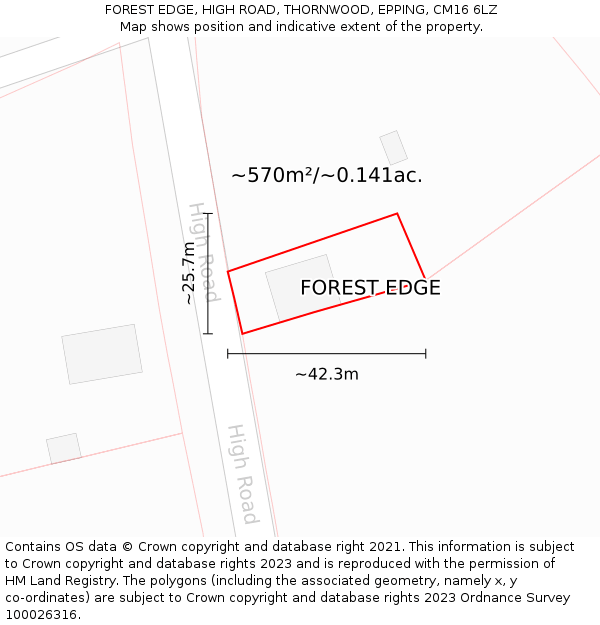 FOREST EDGE, HIGH ROAD, THORNWOOD, EPPING, CM16 6LZ: Plot and title map