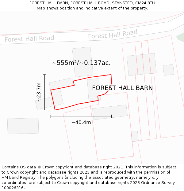 FOREST HALL BARN, FOREST HALL ROAD, STANSTED, CM24 8TU: Plot and title map